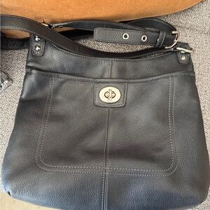 Coach Black Leather Crossbody Bag with Silver Accents